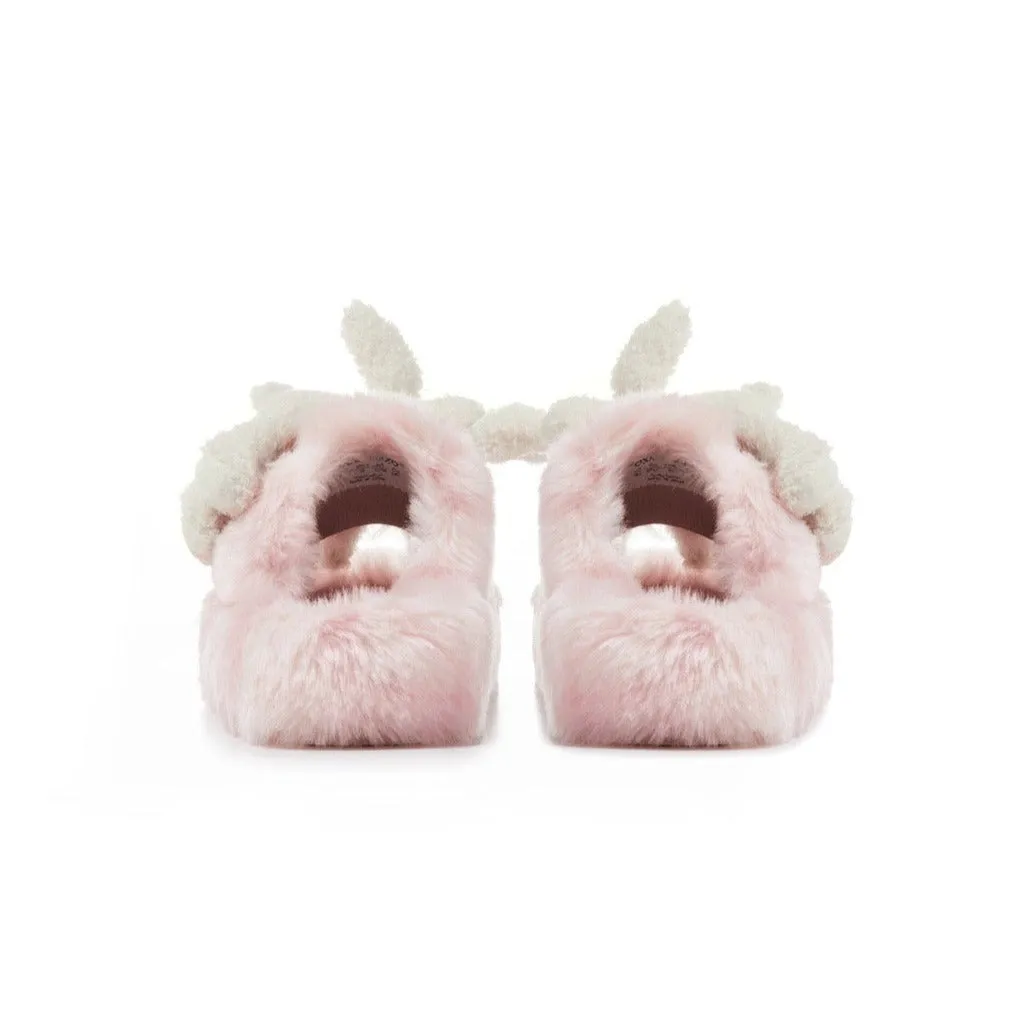 13DE MARZO Logo Furry Plush Slipper Primrose Pink