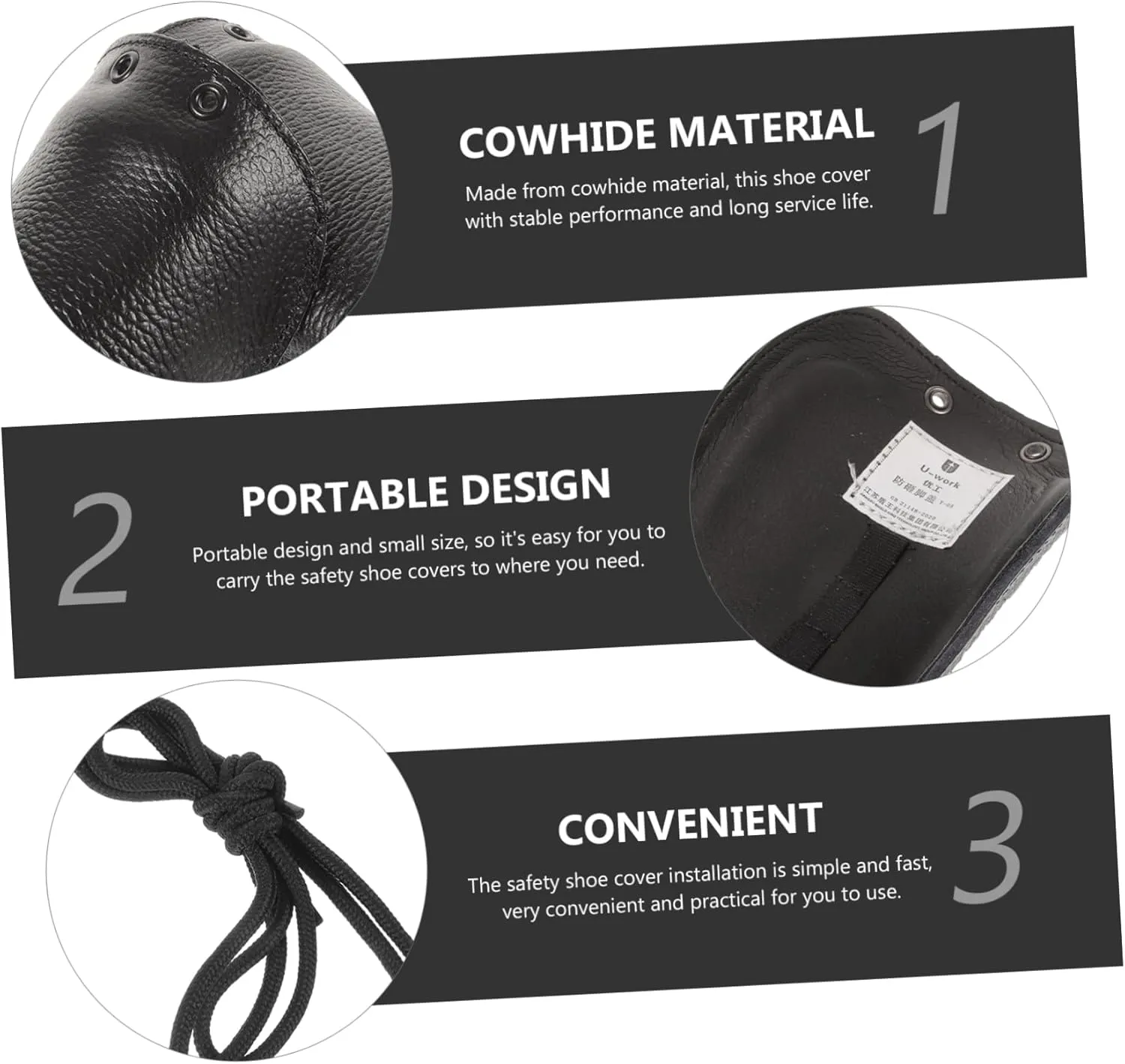 2 Pairs Cover Outdoor Shoe Protectors Men Women Work Toe Guard Heel Protectors Safety Shoes Outdoor Accessory Simple Shoe Sleeve Two Layers of Cowhide Black