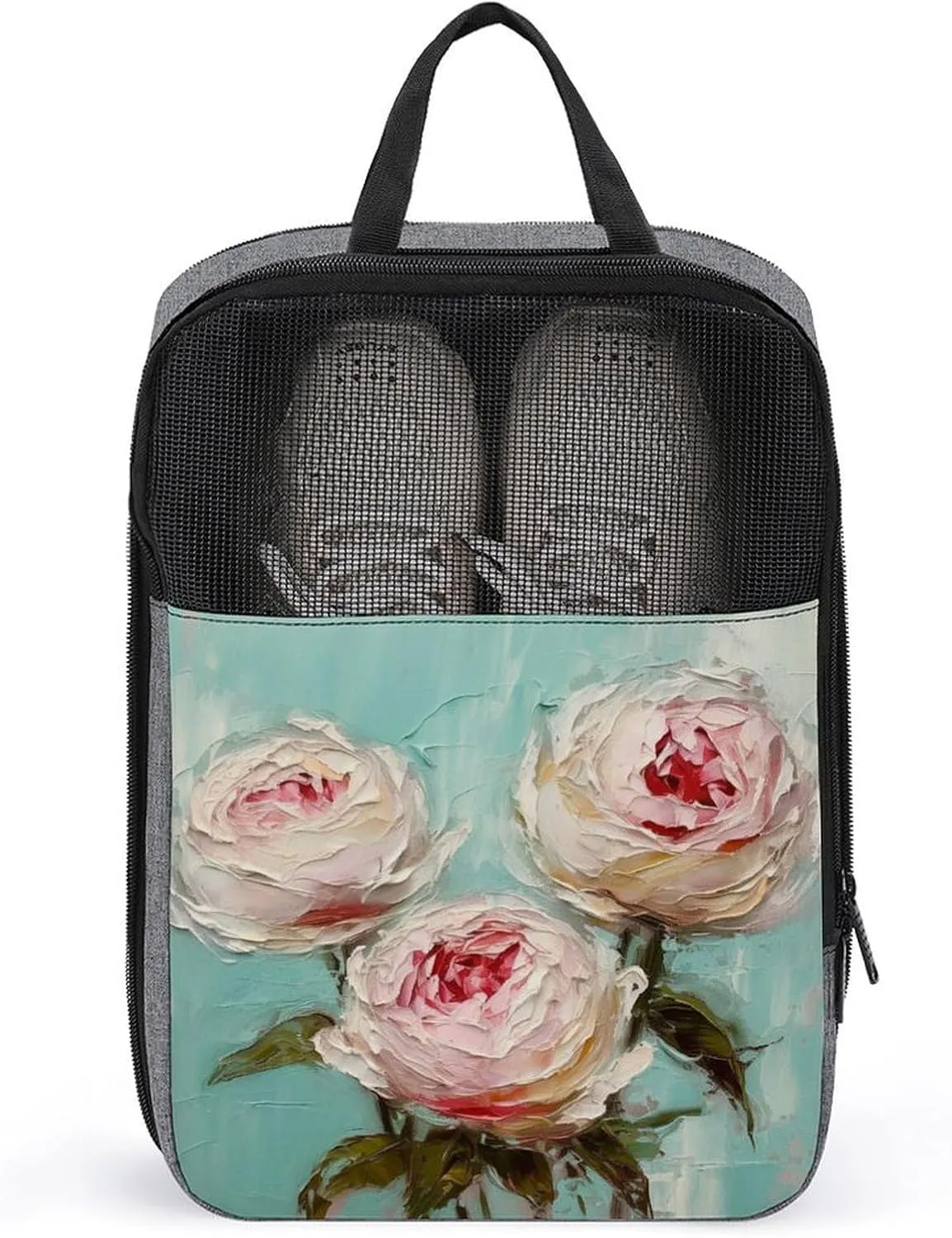 3 Pale Pink Cabbage Roses Shoe Bag for Travel Daily Use Anti-dust Storage Carrier Golf Shoe Pouch