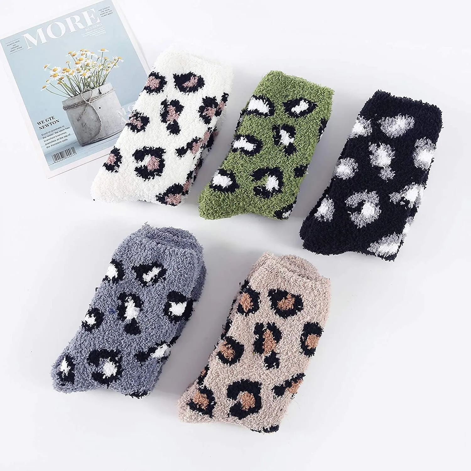 5-Pair: Womens Fuzzy Socks Winter Slipper Socks