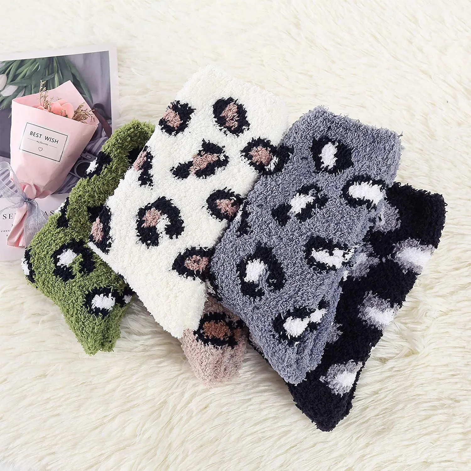 5-Pair: Womens Fuzzy Socks Winter Slipper Socks