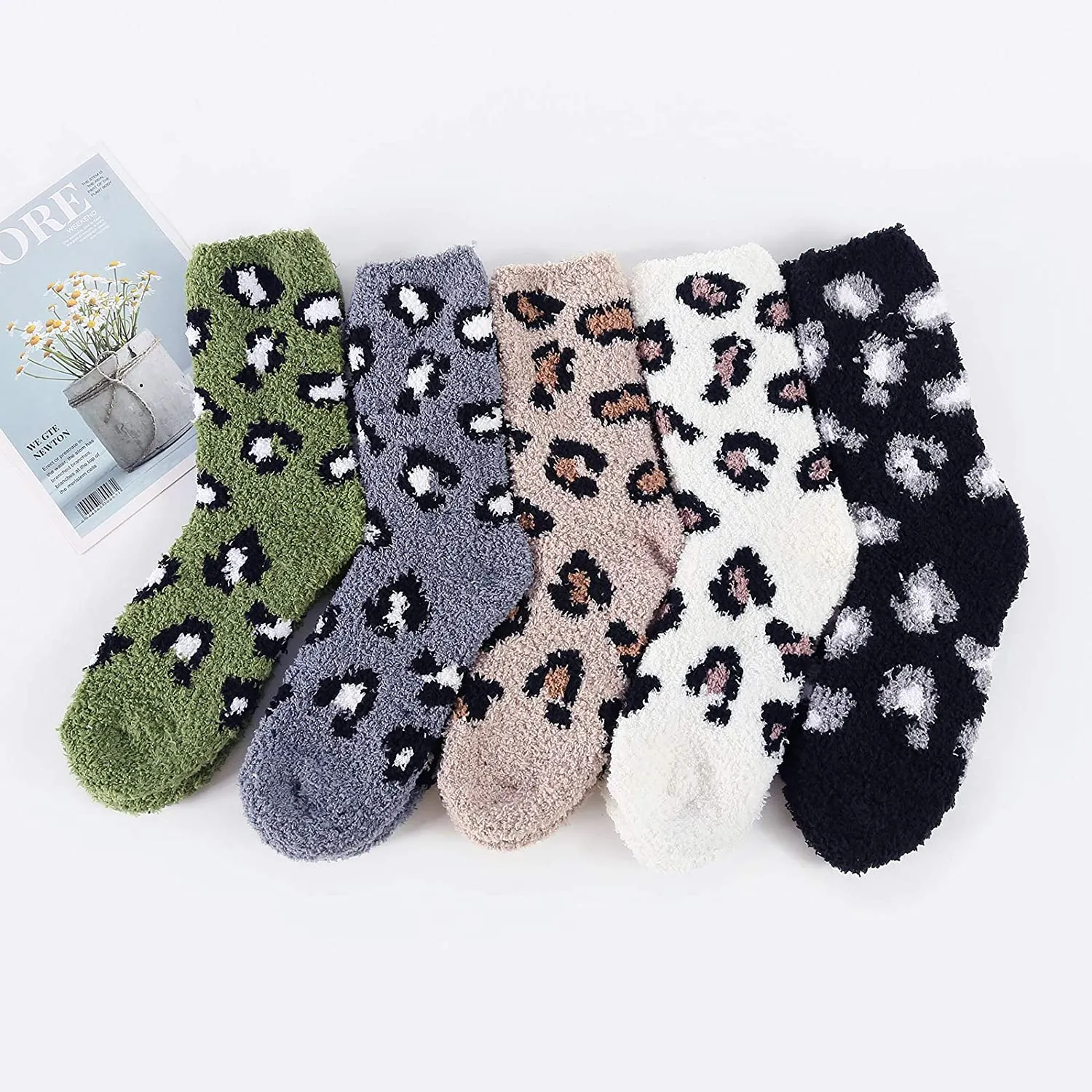 5-Pair: Womens Fuzzy Socks Winter Slipper Socks