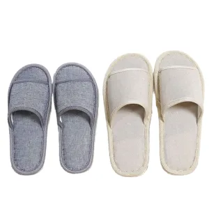 6 Pair of Open Toe Breathable Slippers,Solid Color Casual Slippers,Spa Slippers for Guests, Hotel, Travel, Unisex Universal Size Washable (3 gray medium size 3 beige large size) …