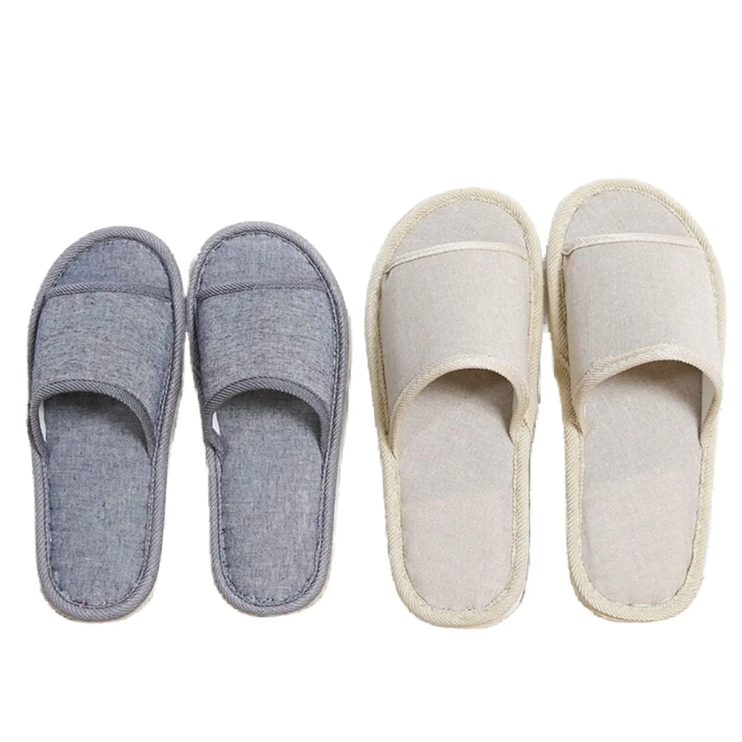6 Pair of Open Toe Breathable Slippers,Solid Color Casual Slippers,Spa Slippers for Guests, Hotel, Travel, Unisex Universal Size Washable (3 gray medium size 3 beige large size) …