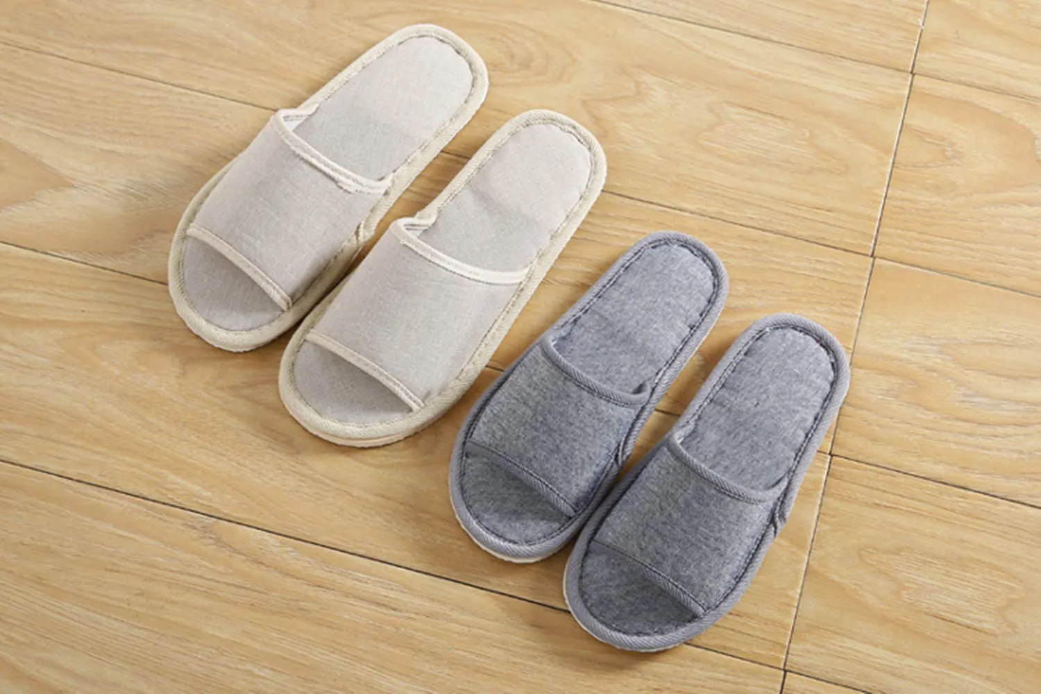 6 Pair of Open Toe Breathable Slippers,Solid Color Casual Slippers,Spa Slippers for Guests, Hotel, Travel, Unisex Universal Size Washable (3 gray medium size 3 beige large size) …