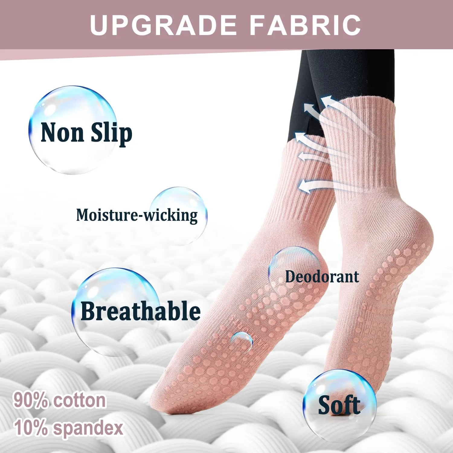 6 Pairs Pilates Socks with Grips for Women-Non-Slip Yoga Socks for Ballet Dance Barefoot Workout Pregnant Crew Socks