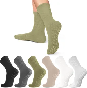 6 Pairs Pilates Socks with Grips for Women-Non-Slip Yoga Socks for Ballet Dance Barefoot Workout Pregnant Crew Socks