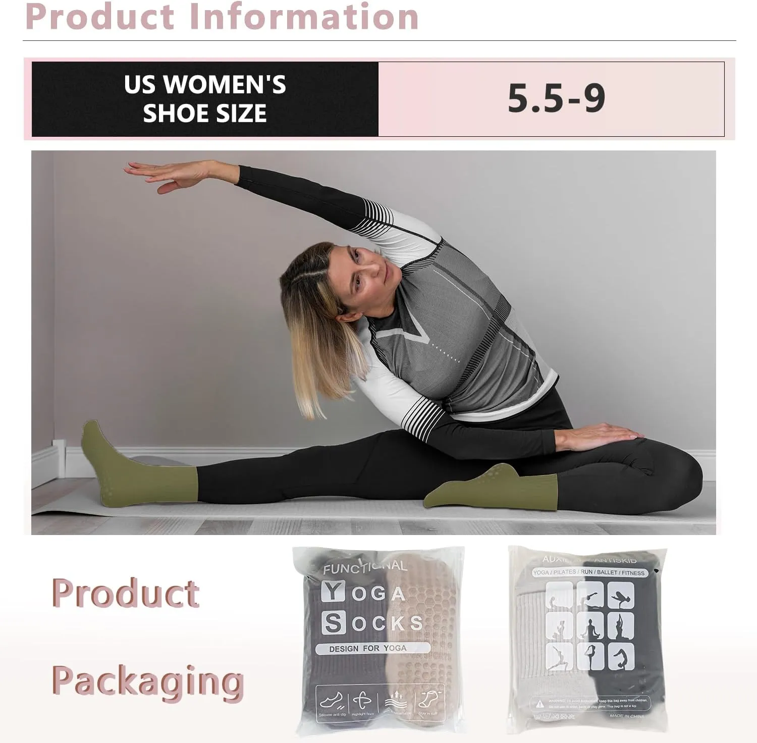 6 Pairs Pilates Socks with Grips for Women-Non-Slip Yoga Socks for Ballet Dance Barefoot Workout Pregnant Crew Socks