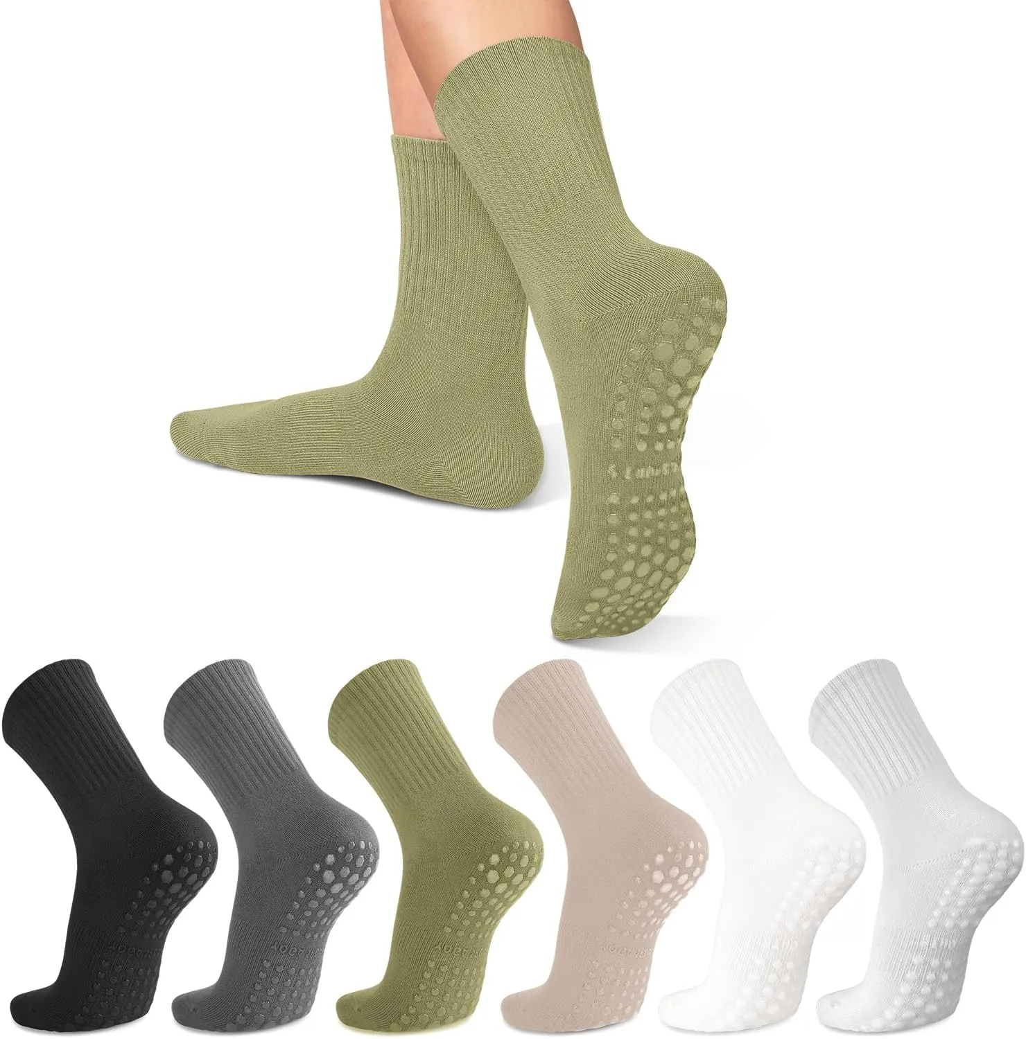 6 Pairs Pilates Socks with Grips for Women-Non-Slip Yoga Socks for Ballet Dance Barefoot Workout Pregnant Crew Socks