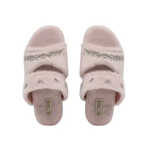 Abbie Dusky Pink Luxury Plush Diamanté Embellished Handmade Slipper