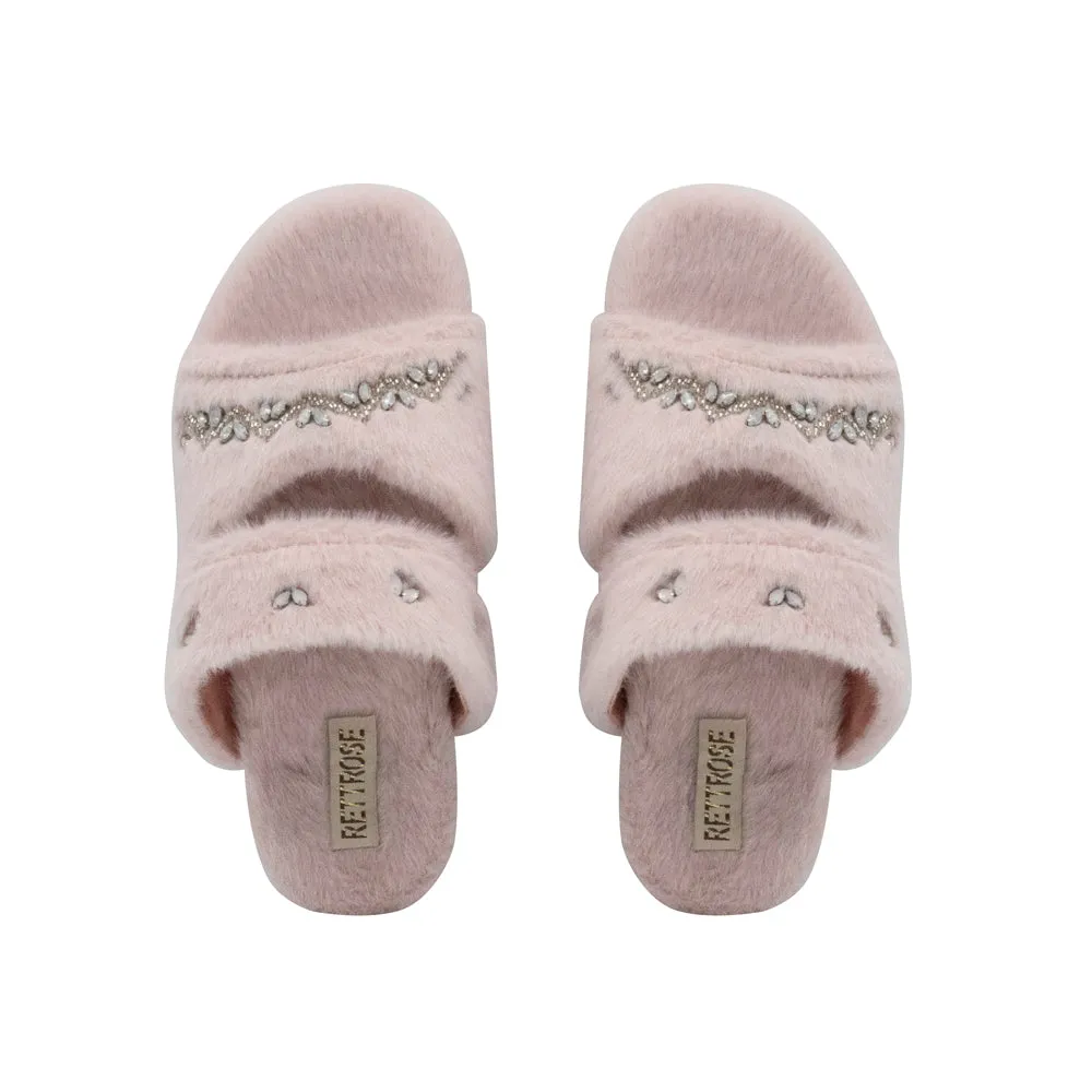 Abbie Dusky Pink Luxury Plush Diamanté Embellished Handmade Slipper