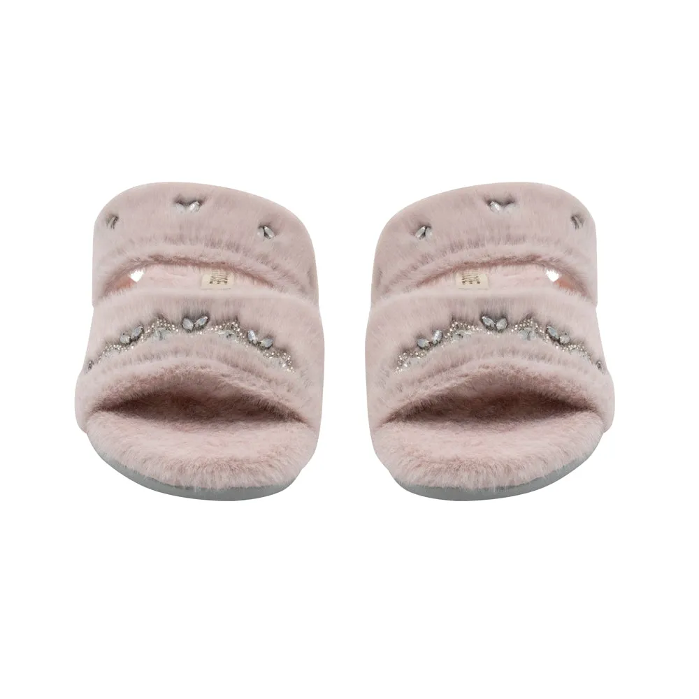 Abbie Dusky Pink Luxury Plush Diamanté Embellished Handmade Slipper