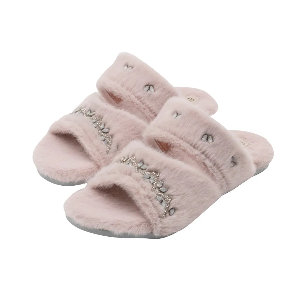 Abbie Dusky Pink Luxury Plush Diamanté Embellished Handmade Slipper