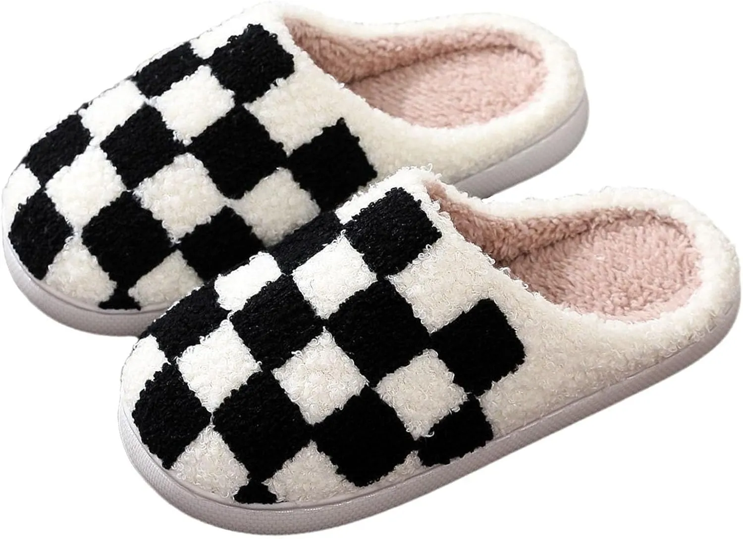 Afellicy Halloween Christmas Slippers Checkered Scuff for Women and Men Holiday Indoor Bedroom Fluffy Warm Fleece Slippers Winter Soft Cozy Home Non-Slip Soft Plush Slip-on Wool Lined House Shoes
