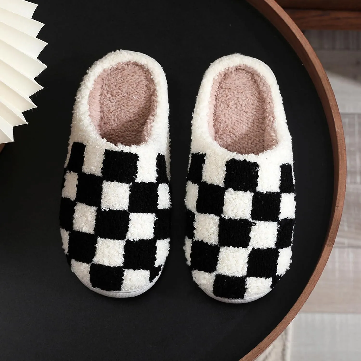 Afellicy Halloween Christmas Slippers Checkered Scuff for Women and Men Holiday Indoor Bedroom Fluffy Warm Fleece Slippers Winter Soft Cozy Home Non-Slip Soft Plush Slip-on Wool Lined House Shoes