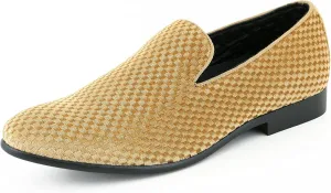 Amali Fishman Men’s Dress Shoes Plush Velvet with a Quilted Design Slip-on Driver Shoes for Men Velvet Loafers The Original Smoking Men Tuxedo Slipper Shoes