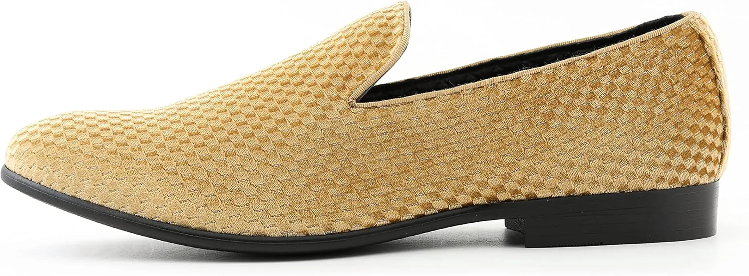 Amali Fishman Men’s Dress Shoes Plush Velvet with a Quilted Design Slip-on Driver Shoes for Men Velvet Loafers The Original Smoking Men Tuxedo Slipper Shoes