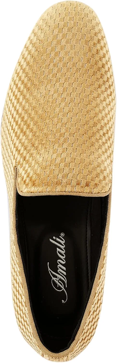 Amali Fishman Men’s Dress Shoes Plush Velvet with a Quilted Design Slip-on Driver Shoes for Men Velvet Loafers The Original Smoking Men Tuxedo Slipper Shoes
