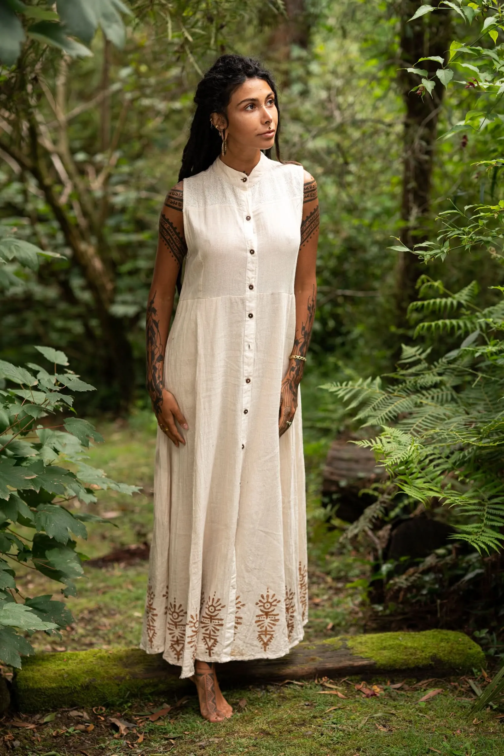 Ancient Heritage Dress - Cream with Prints