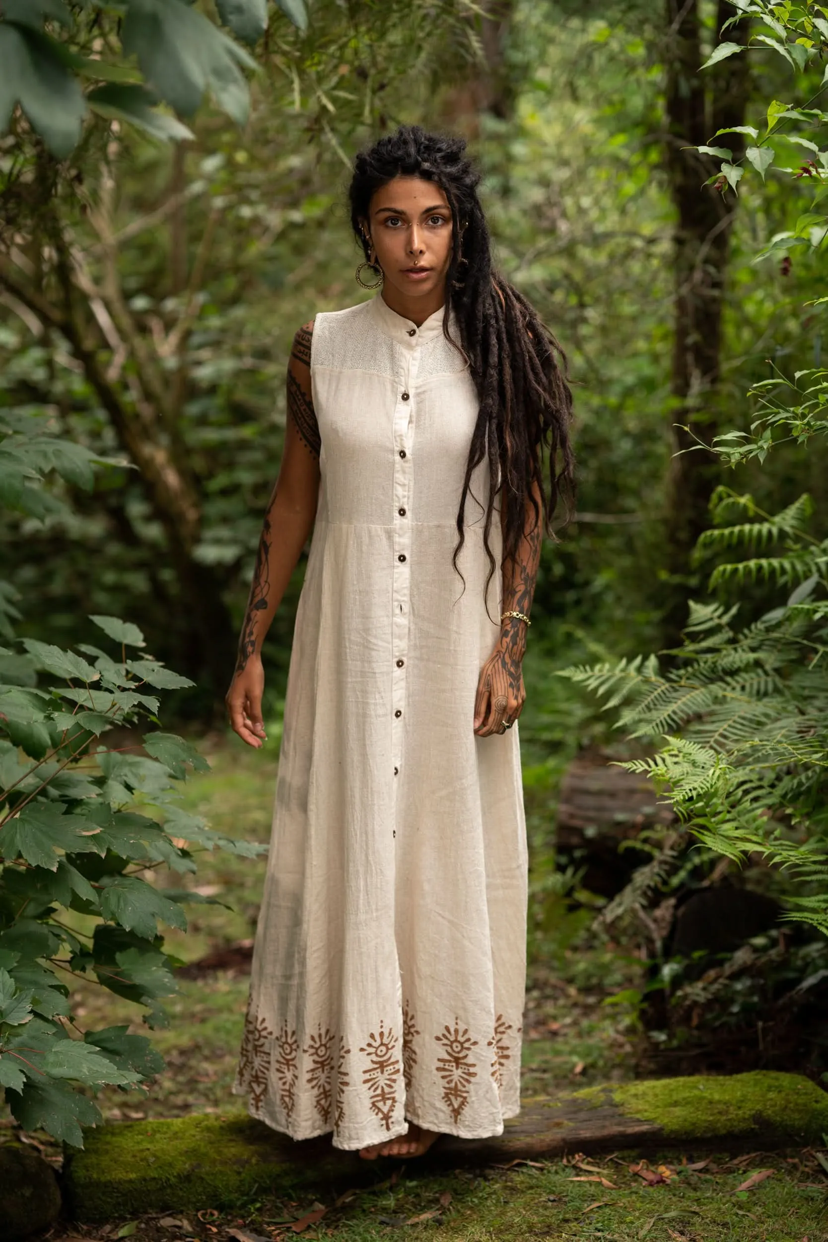Ancient Heritage Dress - Cream with Prints