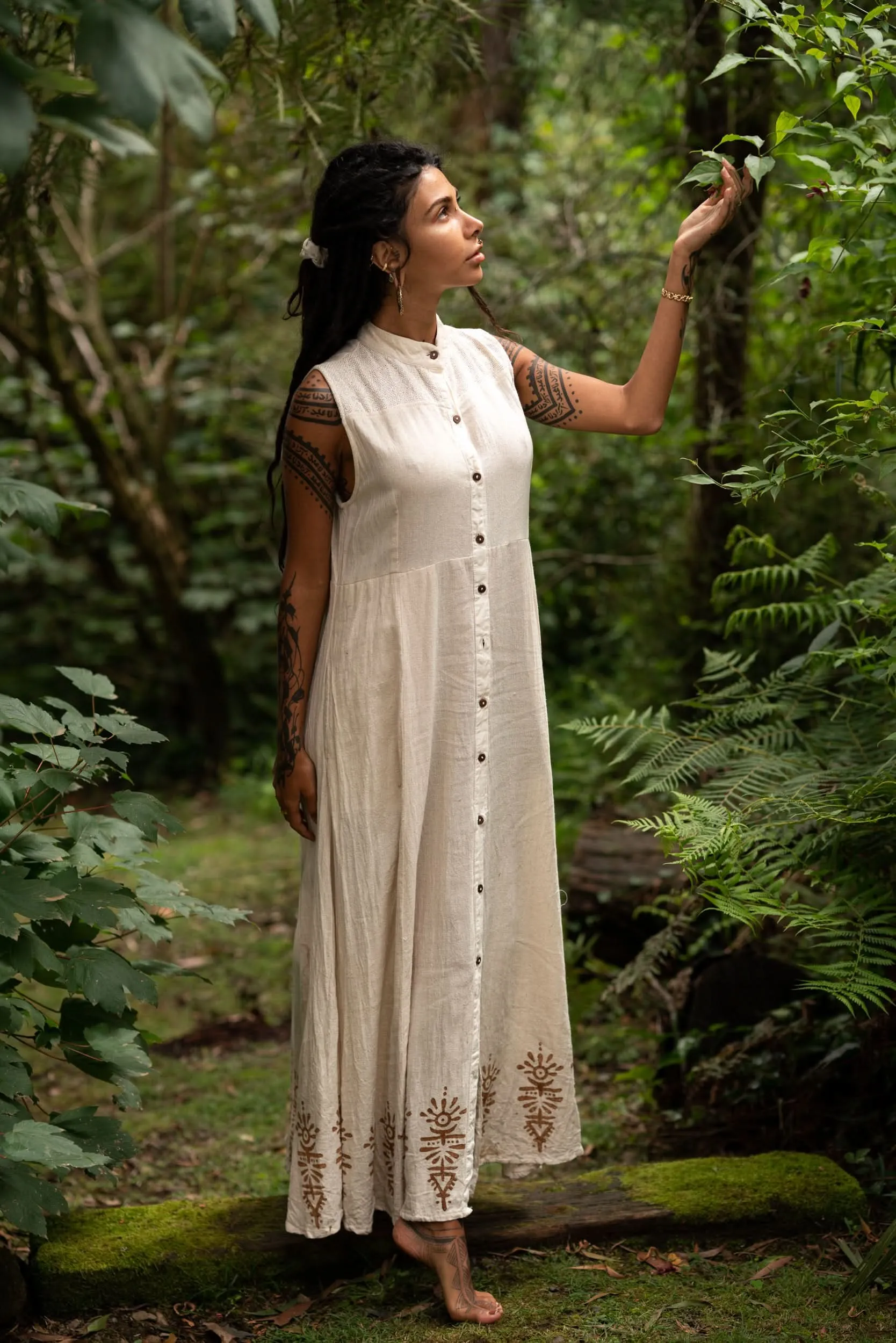 Ancient Heritage Dress - Cream with Prints
