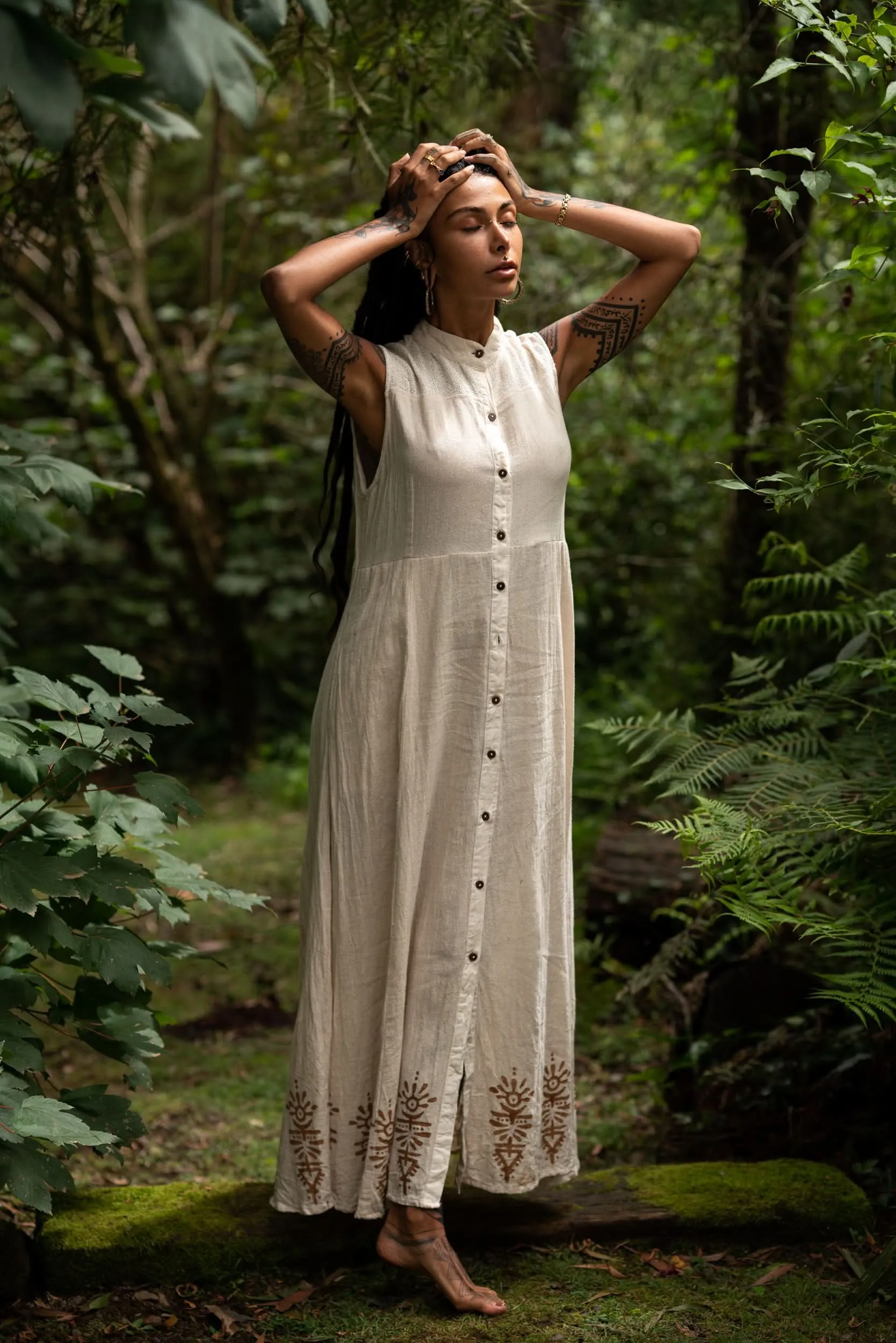 Ancient Heritage Dress - Cream with Prints
