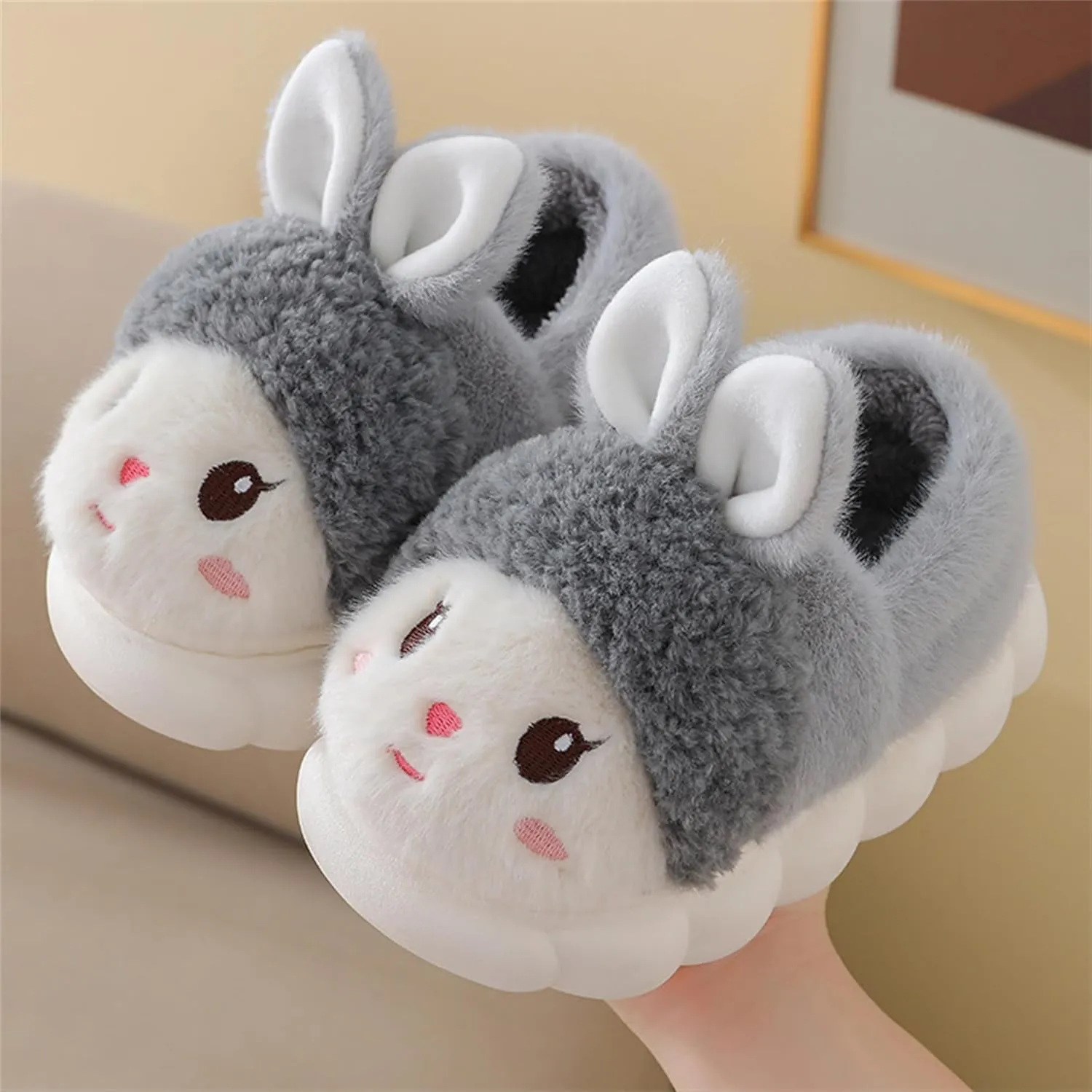 Animal slippers for women Cute rabbit slippers Soft warm winter home plush cotton slippers Cotton shoes