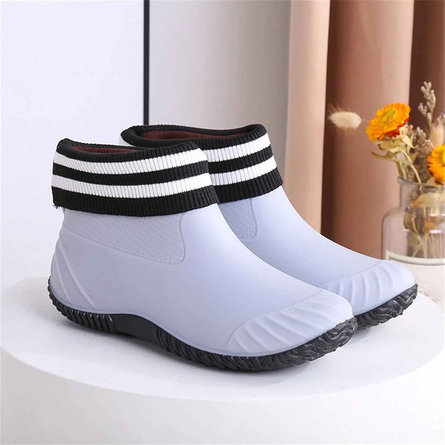 Ankle Rain Boots Women Knit Lined Mens Grounded Footwear Booties with Heel Non Slip Work Barefoot Shoes Mens Rain Boots Slip On Non-Slip Rubber Waterproof Men's Snow Boots