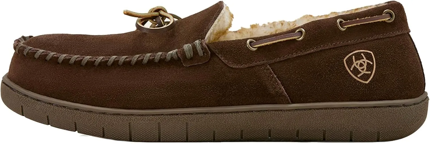 ARIAT Men's Indoor/Outdoor Warm Comfortable Harrison Moccasin Slippers with Genuine Suede Leather Upper