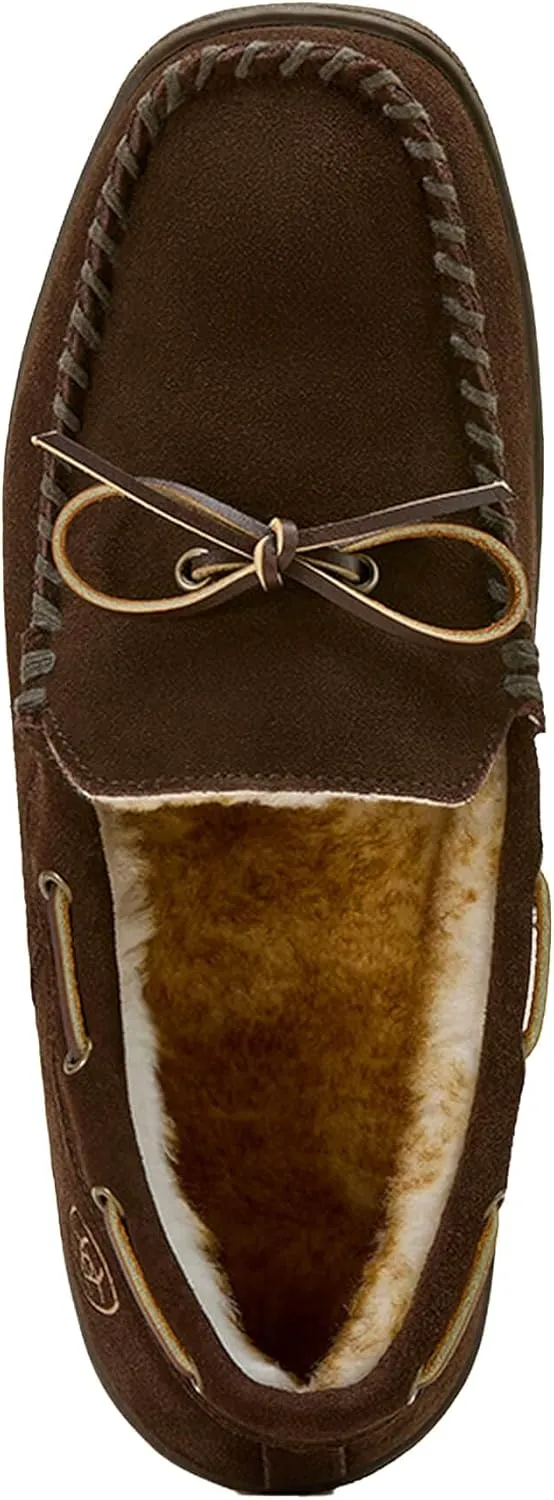 ARIAT Men's Indoor/Outdoor Warm Comfortable Harrison Moccasin Slippers with Genuine Suede Leather Upper