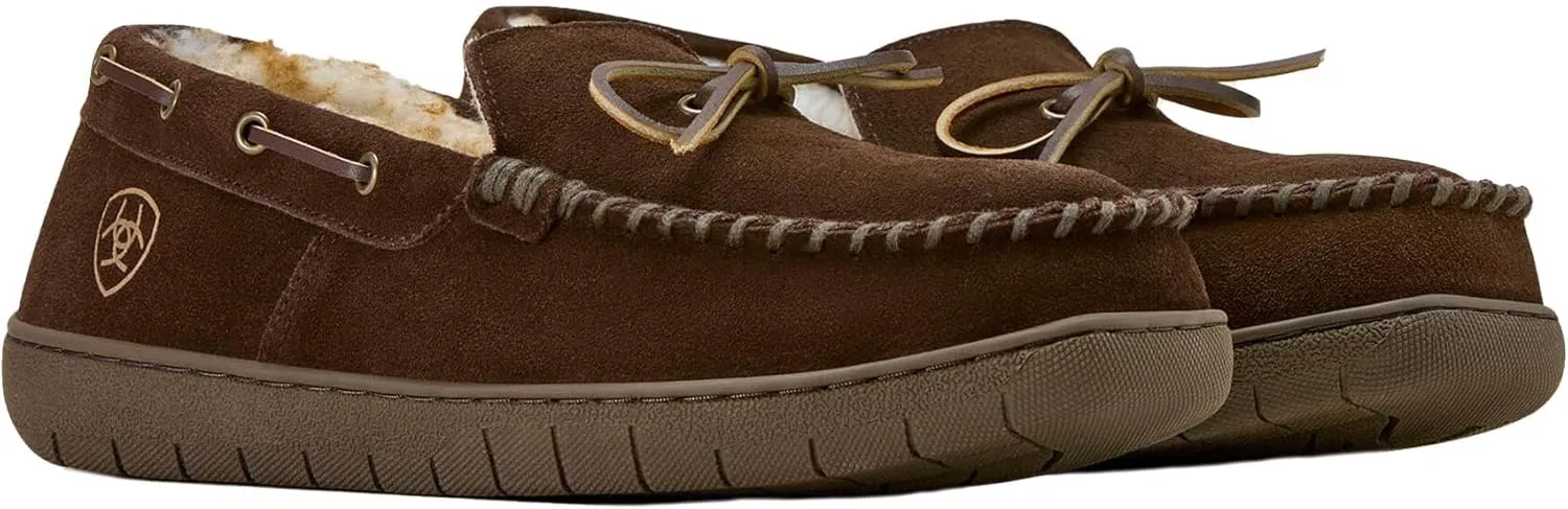 ARIAT Men's Indoor/Outdoor Warm Comfortable Harrison Moccasin Slippers with Genuine Suede Leather Upper