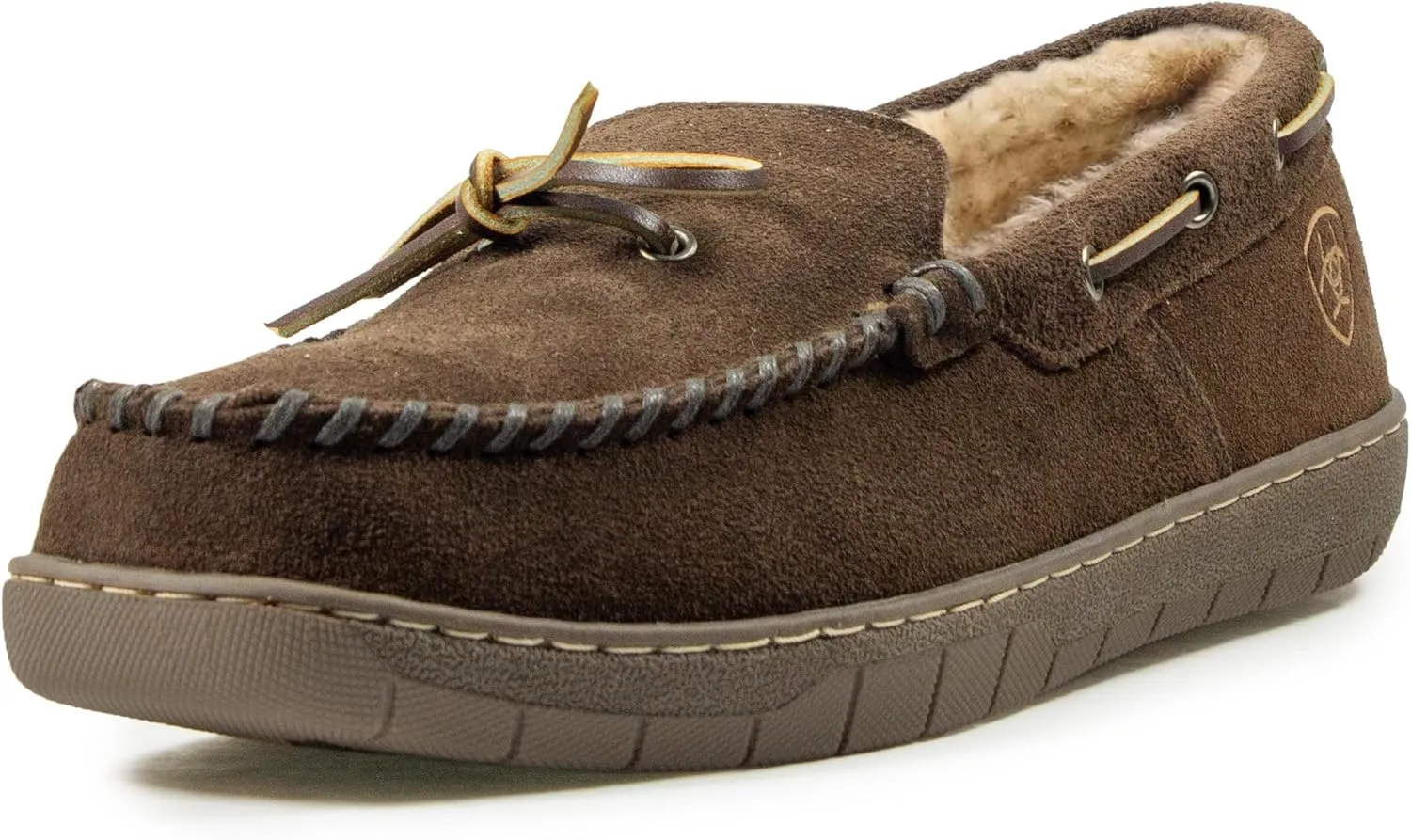 ARIAT Men's Indoor/Outdoor Warm Comfortable Harrison Moccasin Slippers with Genuine Suede Leather Upper