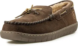 ARIAT Men's Indoor/Outdoor Warm Comfortable Harrison Moccasin Slippers with Genuine Suede Leather Upper
