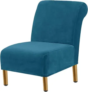 Armless Accent Chair Slipcover, Stretch Velvet Armless Slipper Chair Covers Removable Washable Luxury Furniture Protector with Elastic Bottom for Living Room Hotel (Color : Lake Blue, Size :