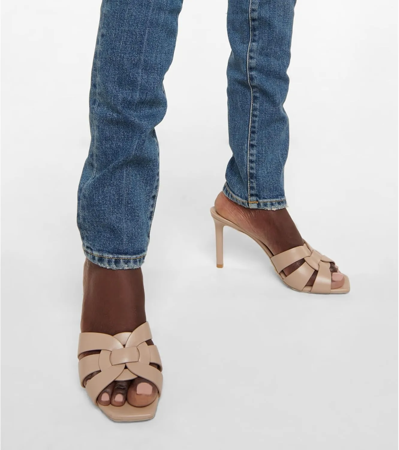 Arqa Open Toe Heeled Mules for Women with Intertwining Straps Featuring Squared Toe & Stiletto Heel Pumps Wedding Dress Slip on Sandals