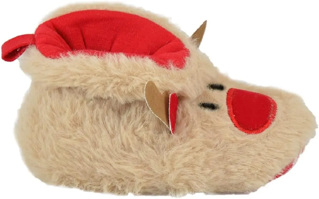 Babies Christmas Reindeer Slippers - Festive Pull On Slipper
