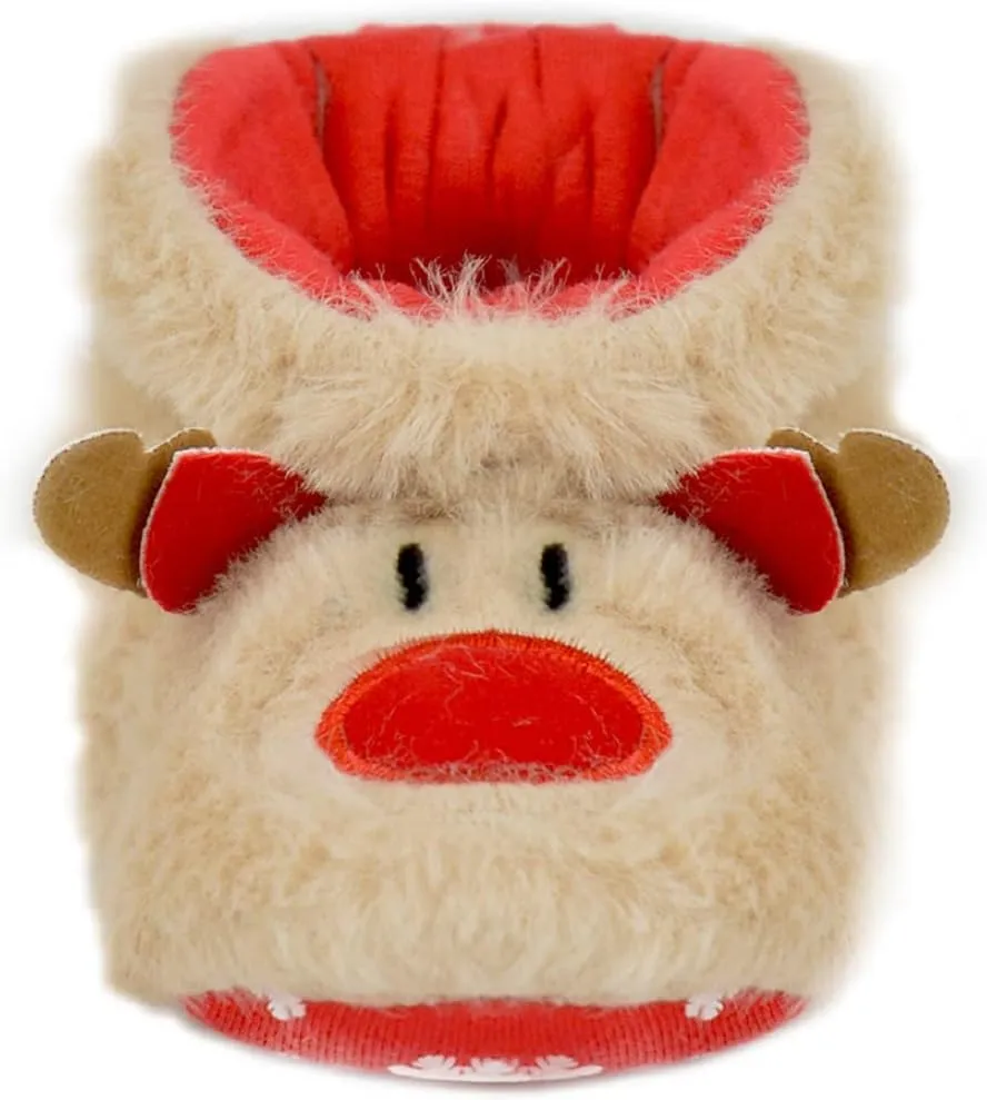 Babies Christmas Reindeer Slippers - Festive Pull On Slipper