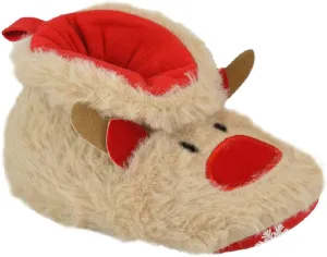 Babies Christmas Reindeer Slippers - Festive Pull On Slipper