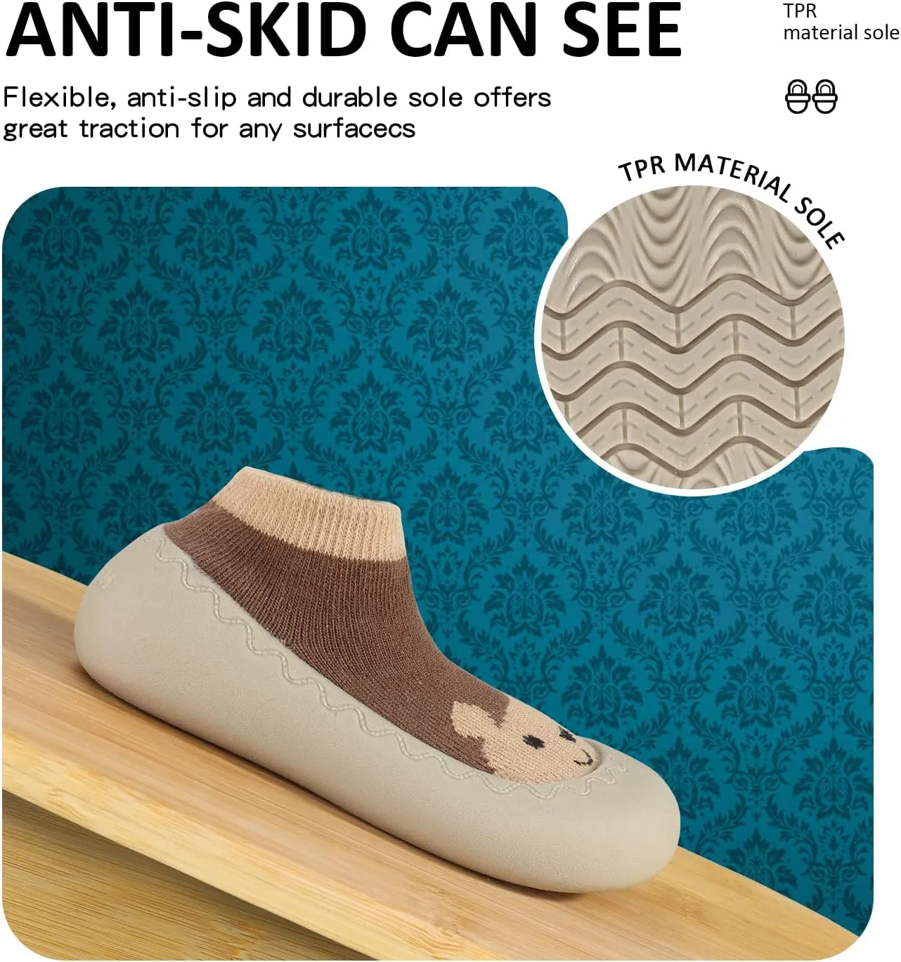 Baby Sock Shoes Animal Rubber Sole Non-Skid Indoor Slipper Infant Boys Girls First Walking Floor Slipper