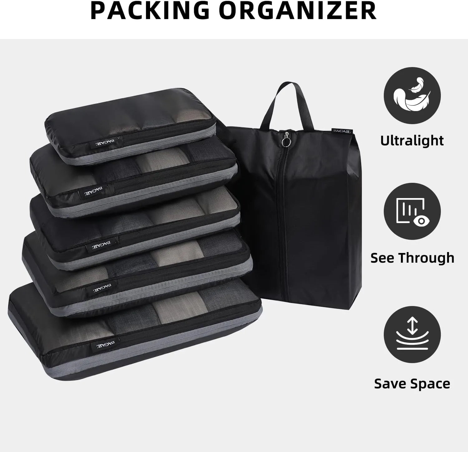 BAGAIL 4 Set/6 Set Ultralight Compression Packing Cubes Packing Organizer for Travel Accessories Luggage Suitcase Backpack