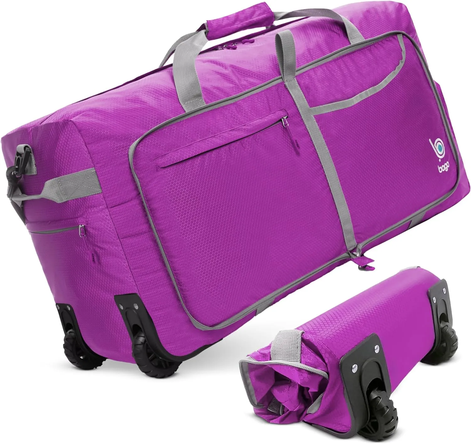 Bago Rolling Duffle Bag with Wheels - 31" 120L Foldable Weekender Bag, Waterproof Travel Duffel Bag, Heavy Duty lightWeight Duffle Bag for Traveling, Rolling Duffel Bag with Wheels (Purple2023)