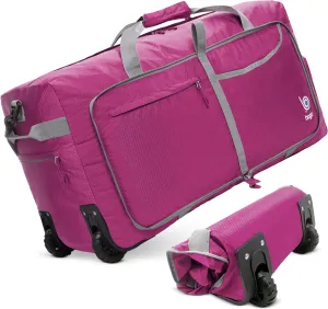Bago Rolling Duffle Bag with Wheels - 31" 120L Foldable Weekender Bag, Waterproof Travel Duffel Bag, Heavy Duty lightWeight Duffle Bag for Traveling, Rolling Duffel Bag with Wheels(Pink)