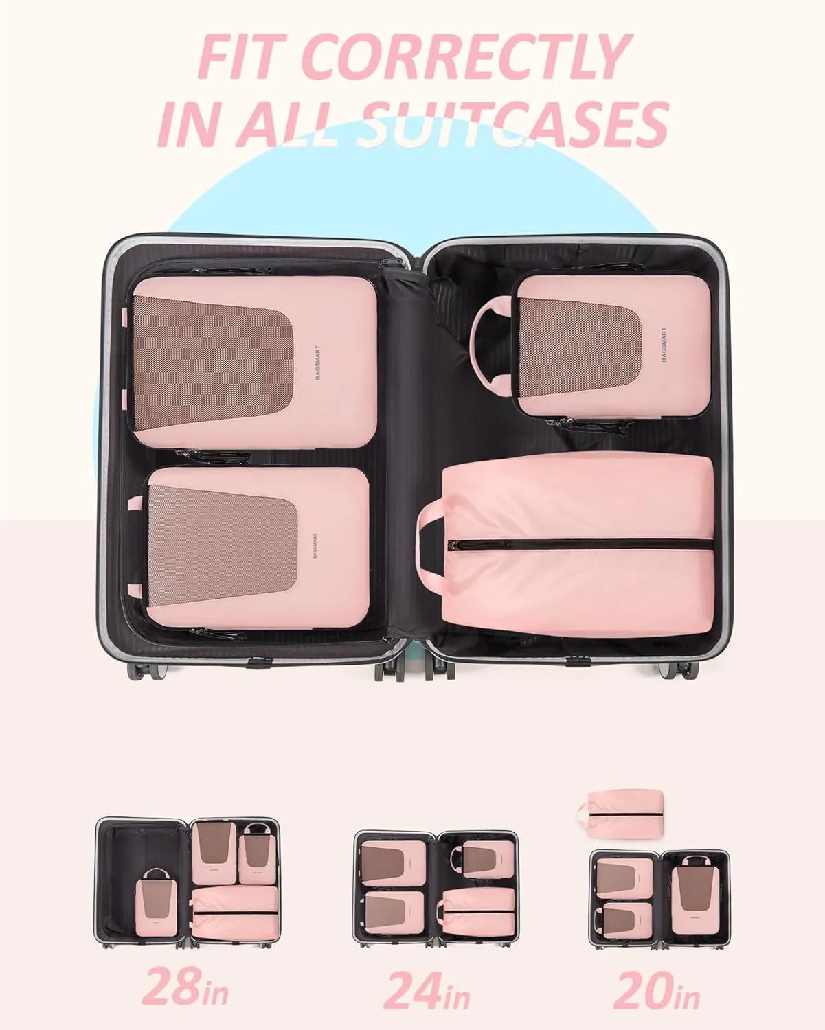 BAGSMART Compression Packing Cubes for Travel, 6 Set/4 Set Packing Cubes for Suitcases, Compression Suitcase Organizer Bags Set for Travel Essentials, Lightweight Packing Organizers