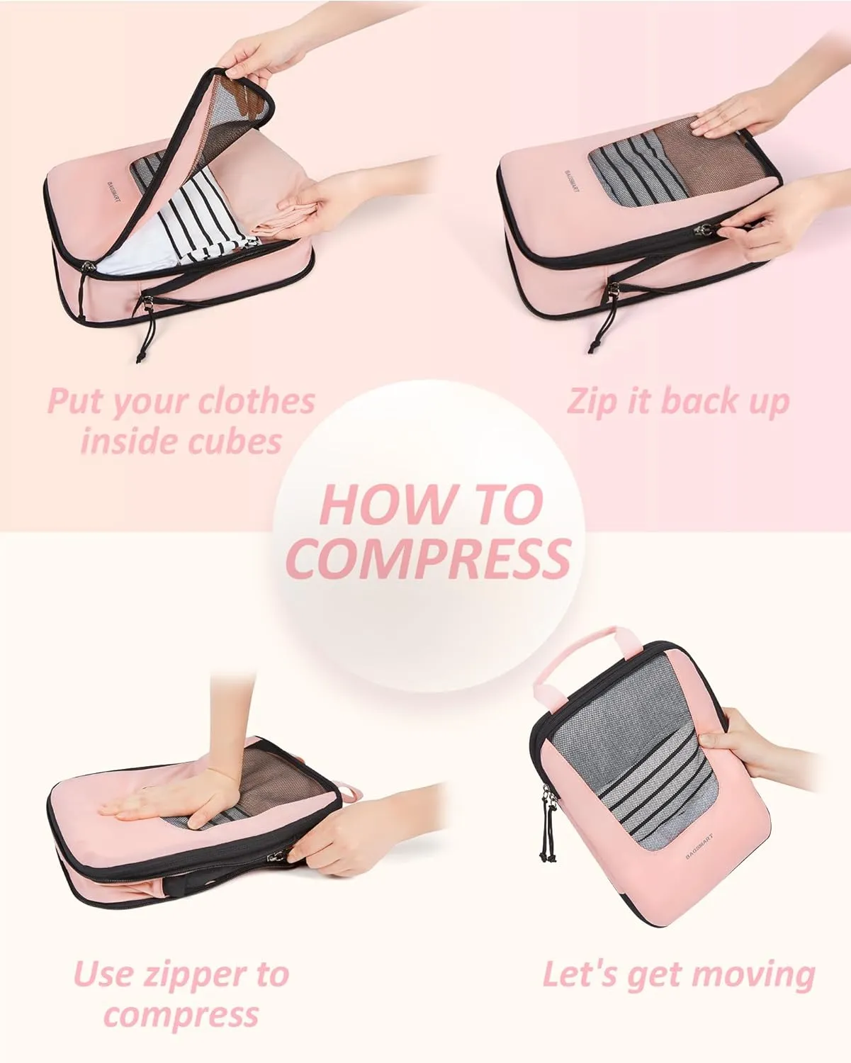 BAGSMART Compression Packing Cubes for Travel, 6 Set/4 Set Packing Cubes for Suitcases, Compression Suitcase Organizer Bags Set for Travel Essentials, Lightweight Packing Organizers
