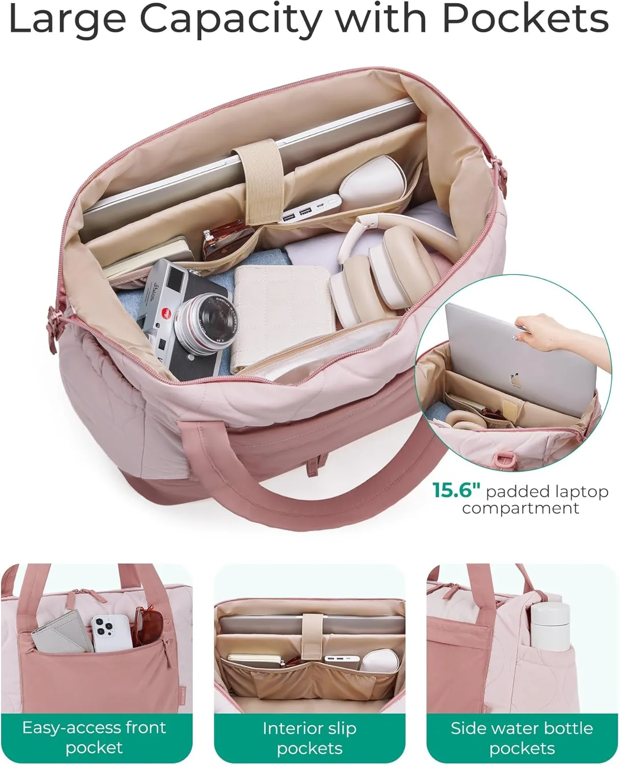BAGSMART Puffer Duffle Bag for Travel, 33L Weekender Bags for Women, Carry on Bag with Shoe Compartment, Lightweight Travel bag, TSA-Free Overnight Hospital Bag