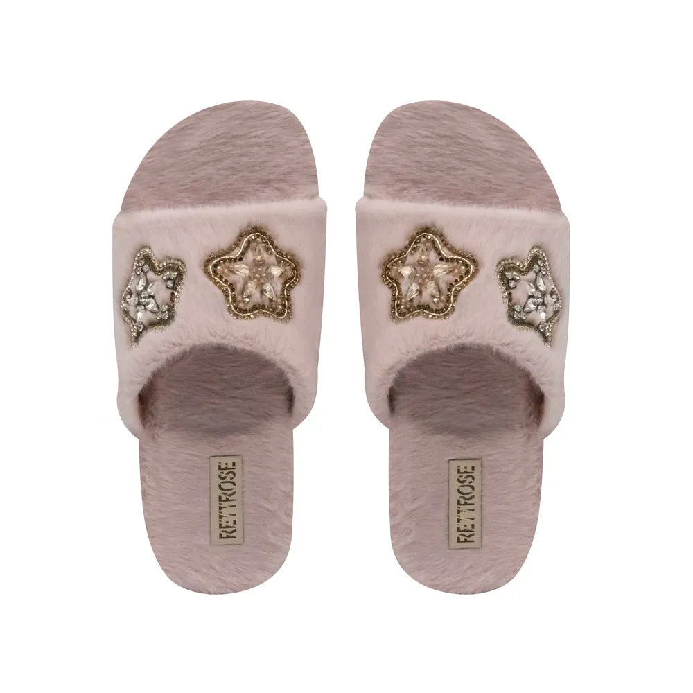 Bailey Pink Luxury Plush Diamanté Embellished Handmade Slipper