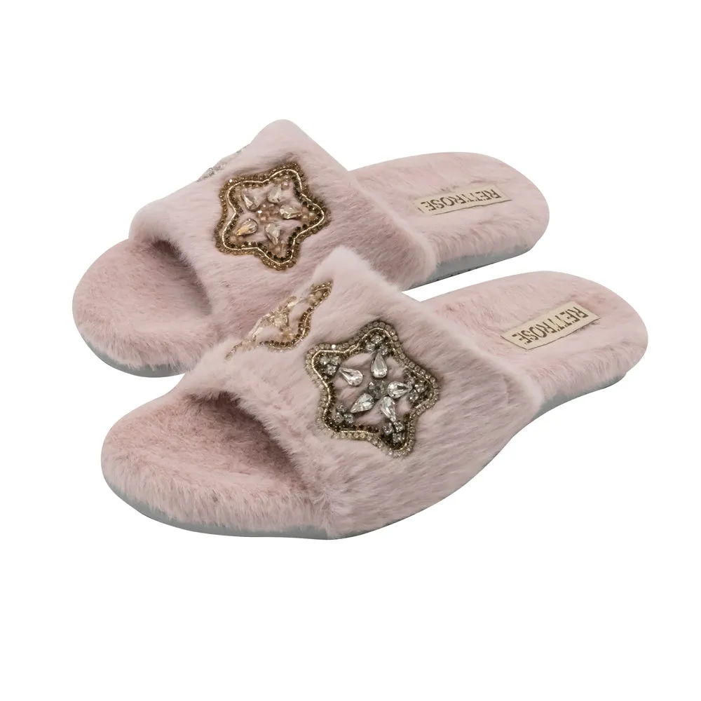 Bailey Pink Luxury Plush Diamanté Embellished Handmade Slipper
