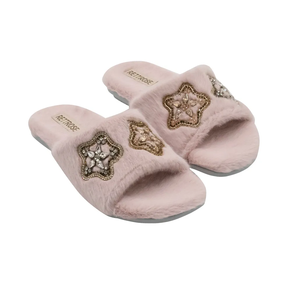 Bailey Pink Luxury Plush Diamanté Embellished Handmade Slipper