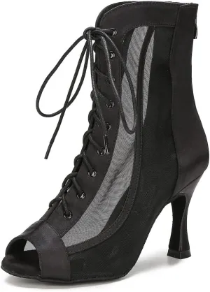 Ballroom Dance Boots Women Latin Salsa Dress Shoes Performance Practice Footwear 3.5 inch Heel YT209
