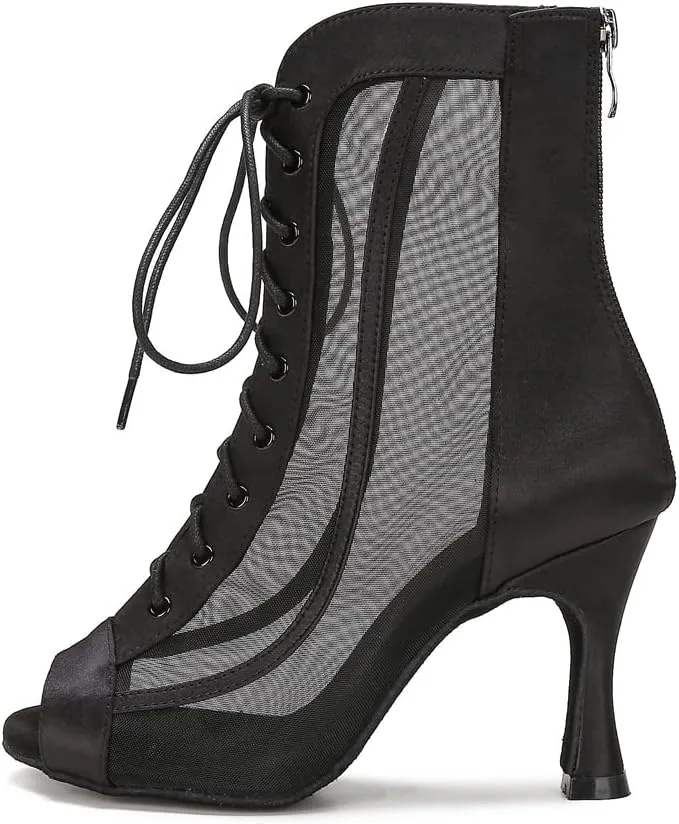 Ballroom Dance Boots Women Latin Salsa Dress Shoes Performance Practice Footwear 3.5 inch Heel YT209